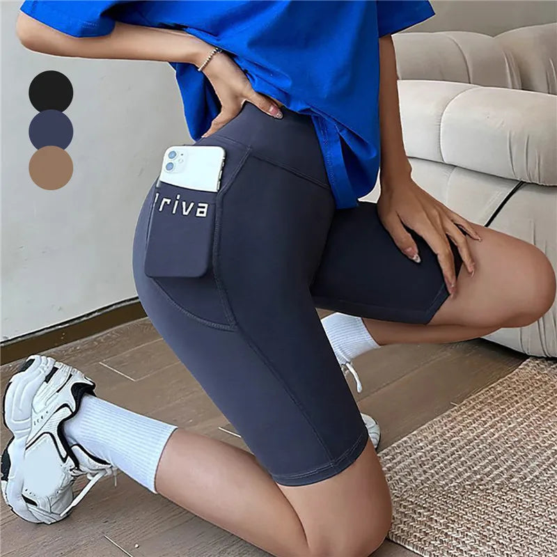 High Waist Fitness  Sports Shorts With Pocket